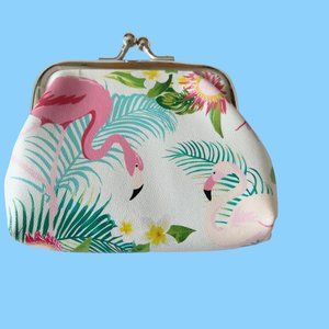 Pink Flamingo Change Purse Coin Bag Tropical Coastal Tiki